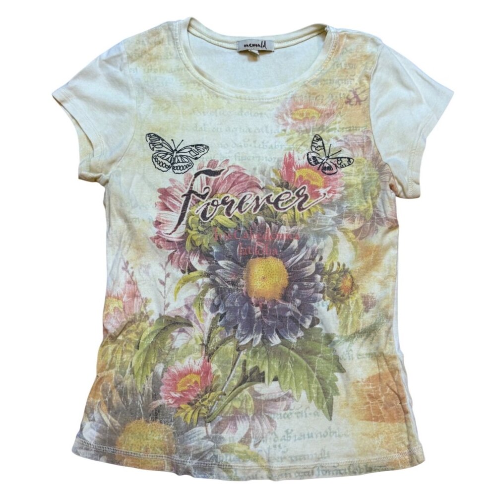 Y2K Baby Tee Floral  "Forever" Butterfly Design L‎